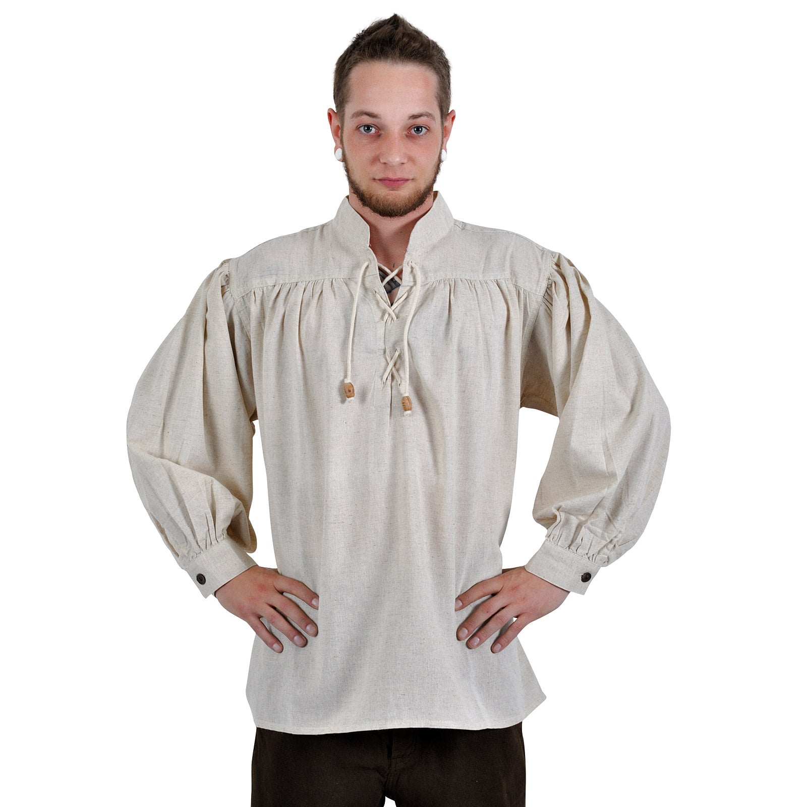 Immagine del prodotto Camicia medievale con colletto alla coreana e lacci Friedrich naturale
