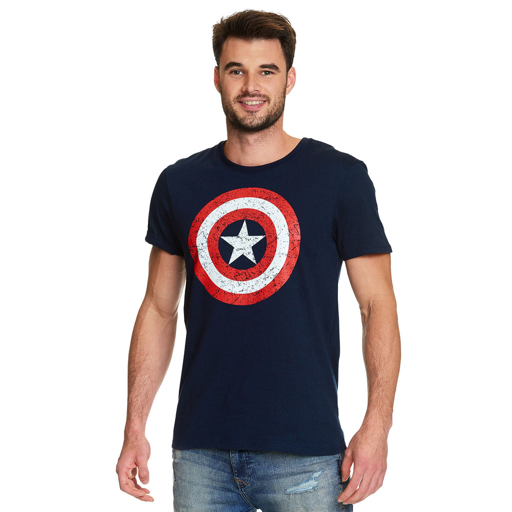 Immagine del prodotto Captain America - T-shirt blu con logo scudo invecchiato