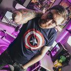 Immagine del prodotto Captain America - T-shirt blu con logo scudo invecchiato