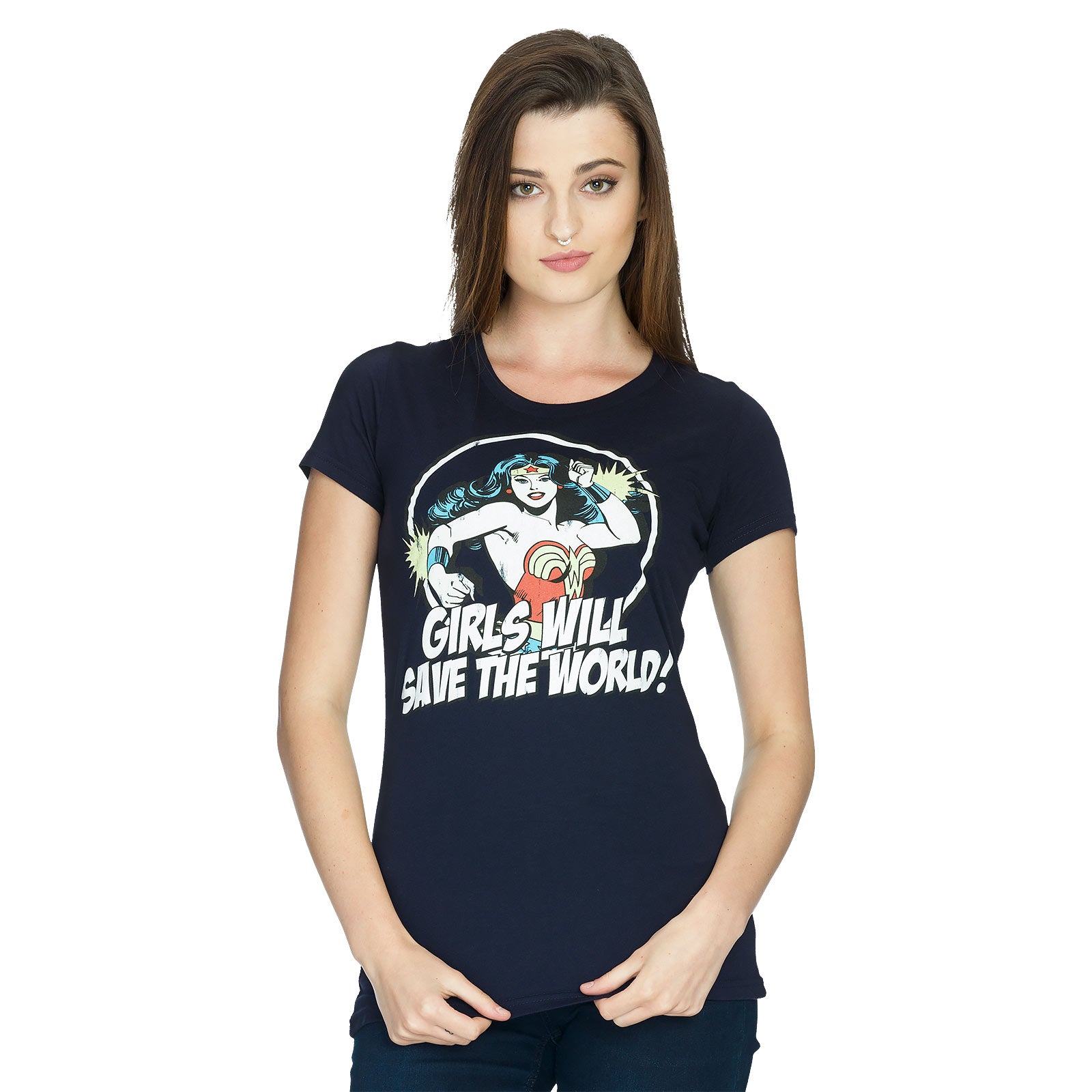 Product image Wonder Woman - Girls Will Save The World Girlie Shirt Blue