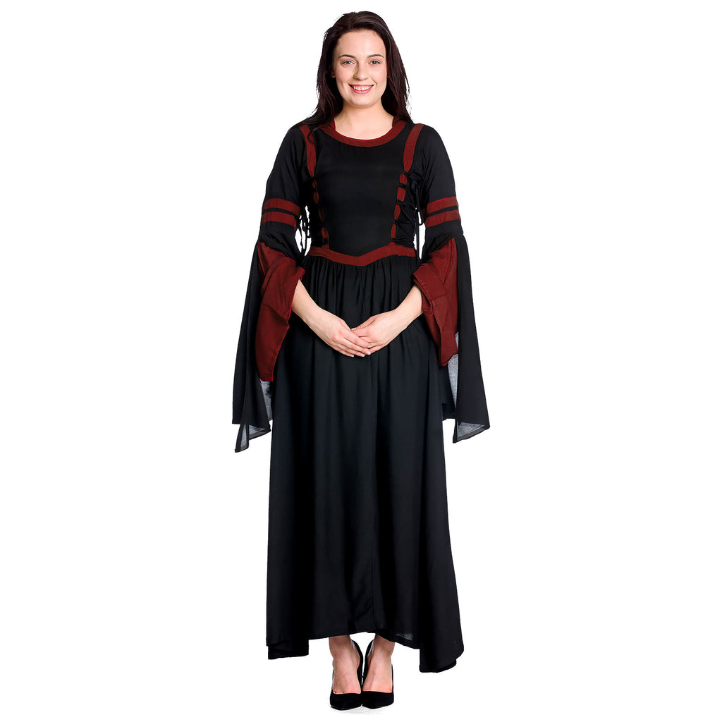 Immagine del prodotto Abito medievale con cappuccio Isolde nero-rosso