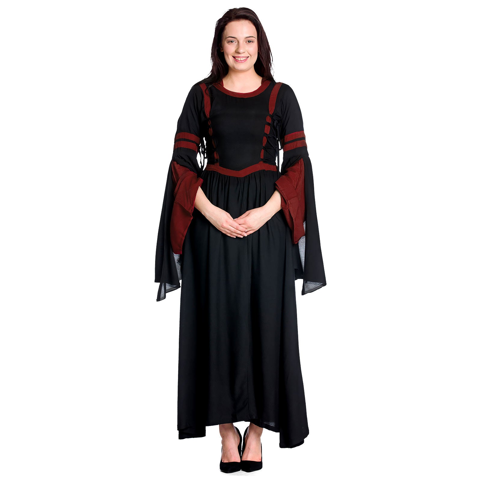 Immagine del prodotto Abito medievale con cappuccio Isolde nero-rosso