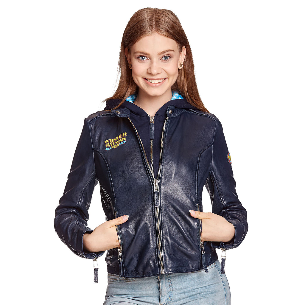 Immagine del prodotto Wonder Woman - Giacca di pelle con cappuccio blu con logo