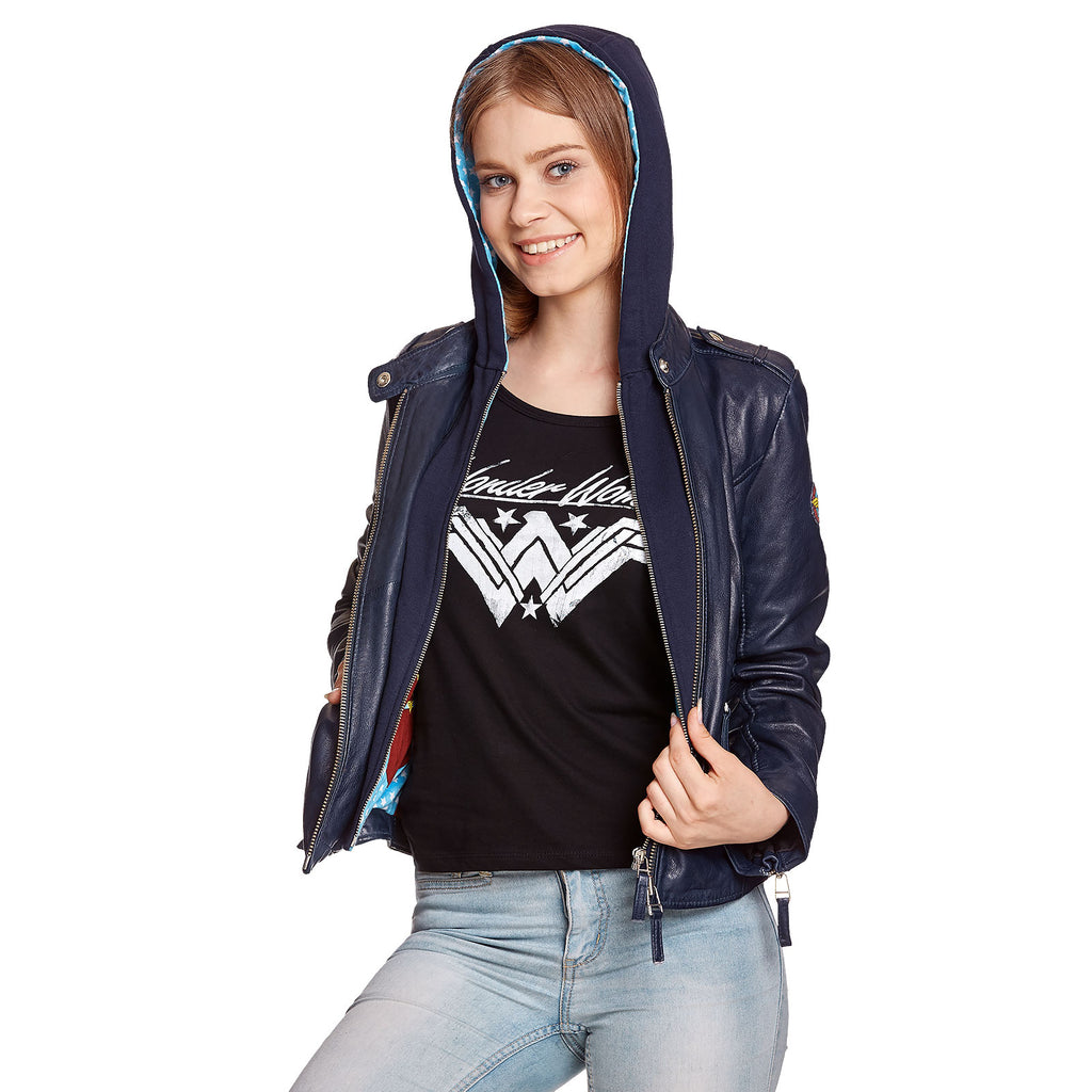 Immagine del prodotto Wonder Woman - Giacca di pelle con cappuccio blu con logo