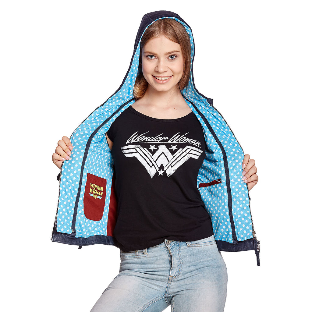 Immagine del prodotto Wonder Woman - Giacca di pelle con cappuccio blu con logo