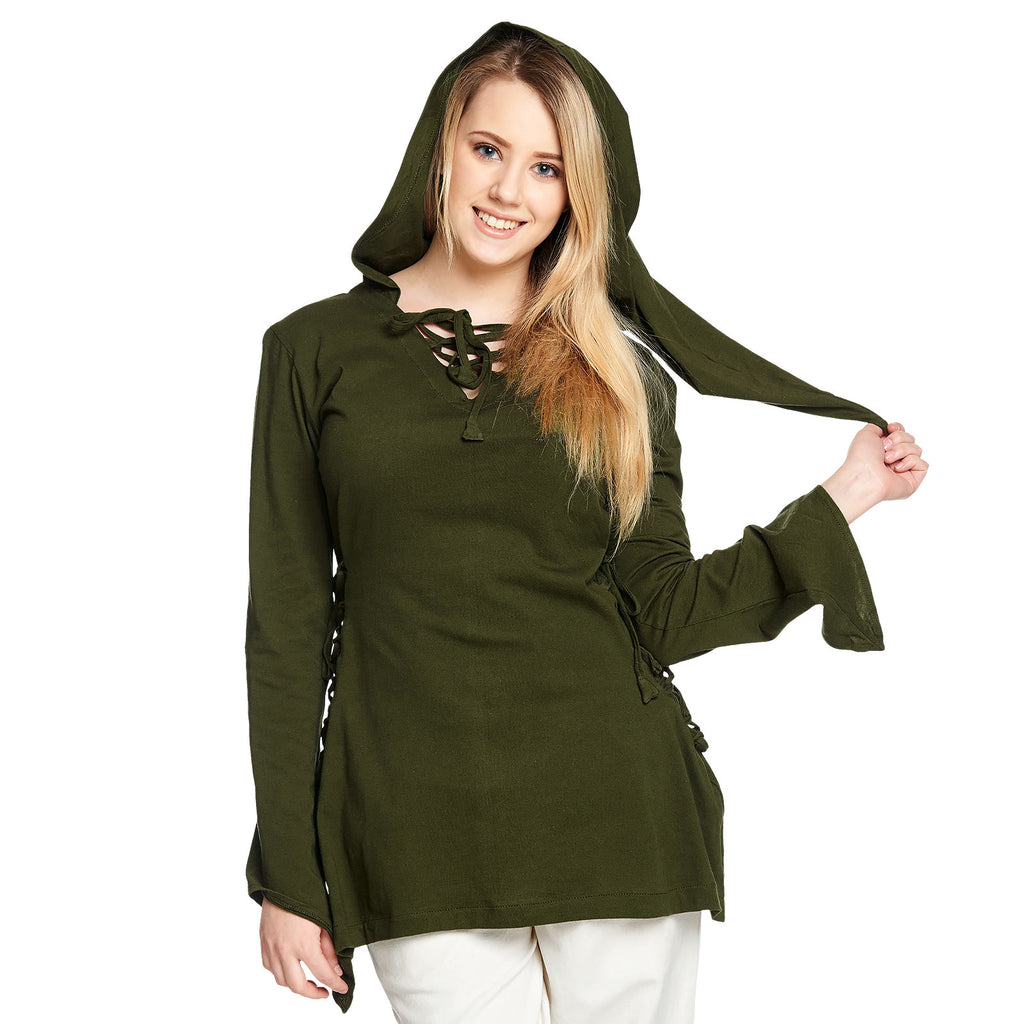 Immagine del prodotto Blusa medievale Lea con cappuccio verde