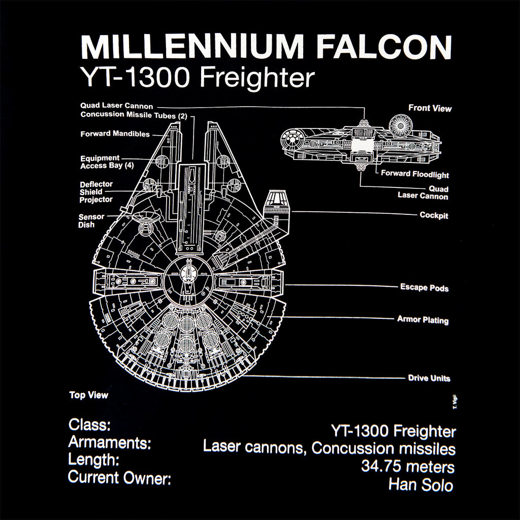 Immagine del prodotto Star Wars - T-shirt nera con schizzo del Millennium Falcon