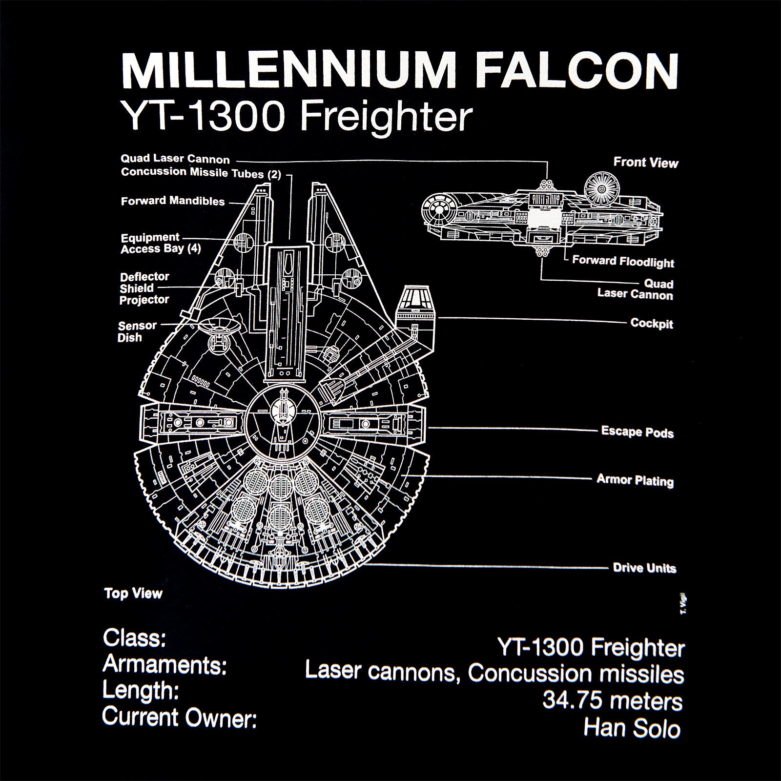 Immagine del prodotto Star Wars - T-shirt nera con schizzo del Millennium Falcon
