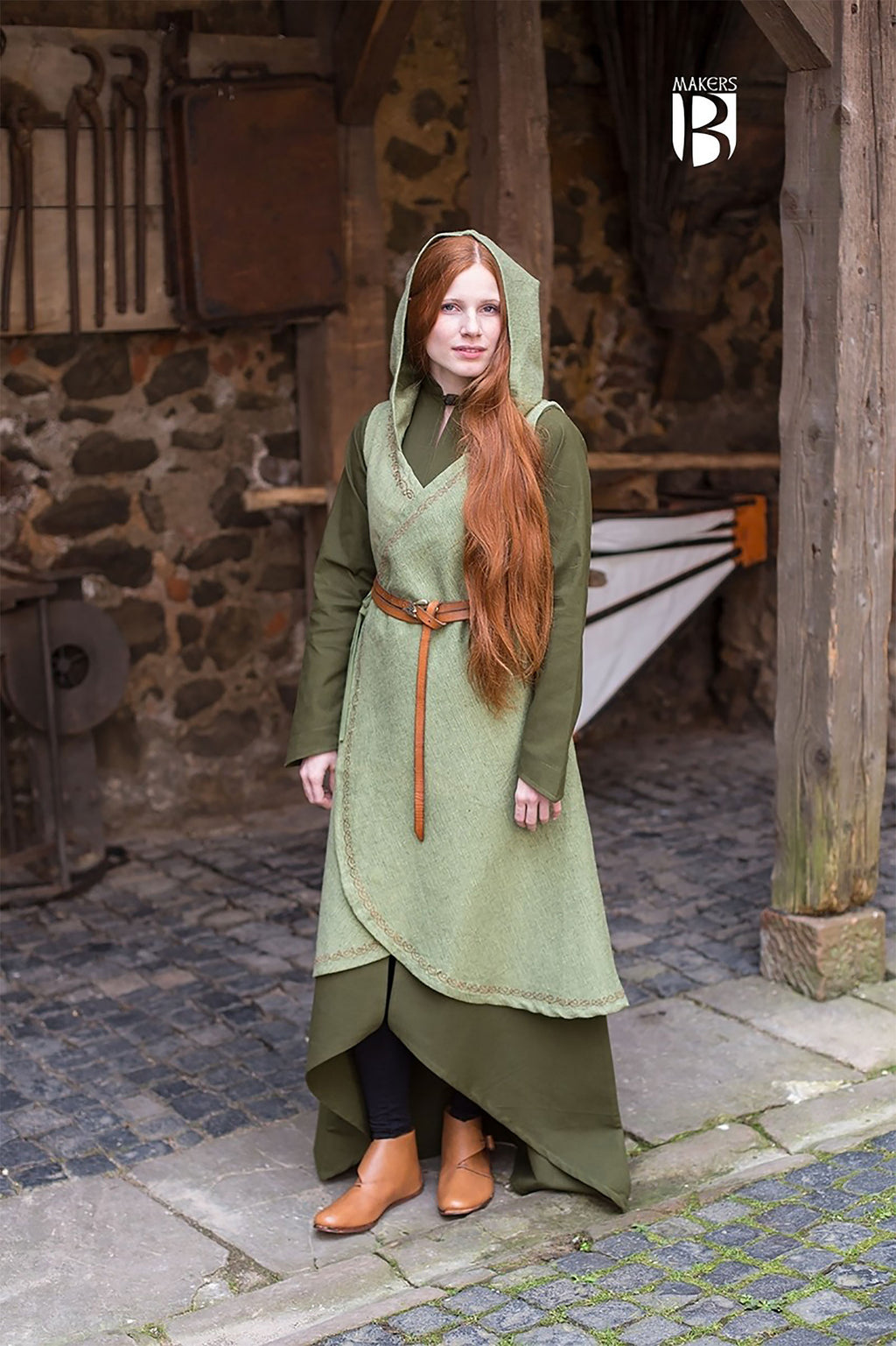 Immagine del prodotto Abito avvolgente medievale Dala con cappuccio verde