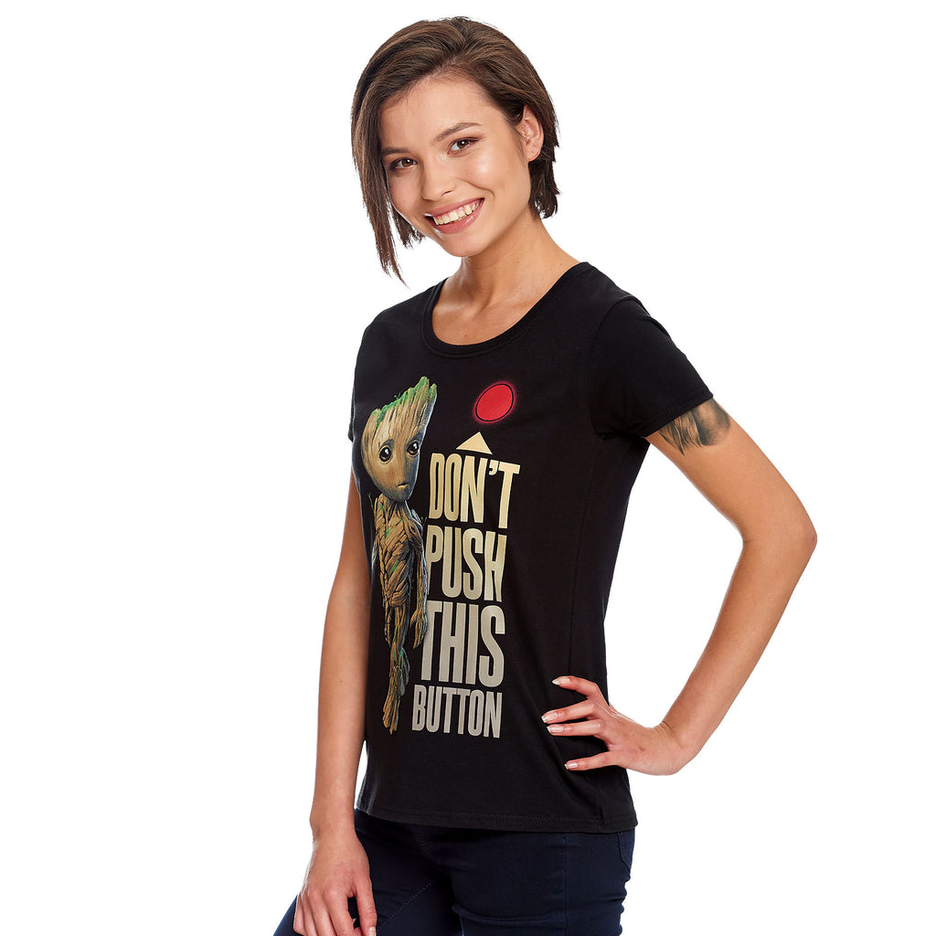 Immagine del prodotto Guardiani della Galassia - T-shirt da donna con bottone Groot nera