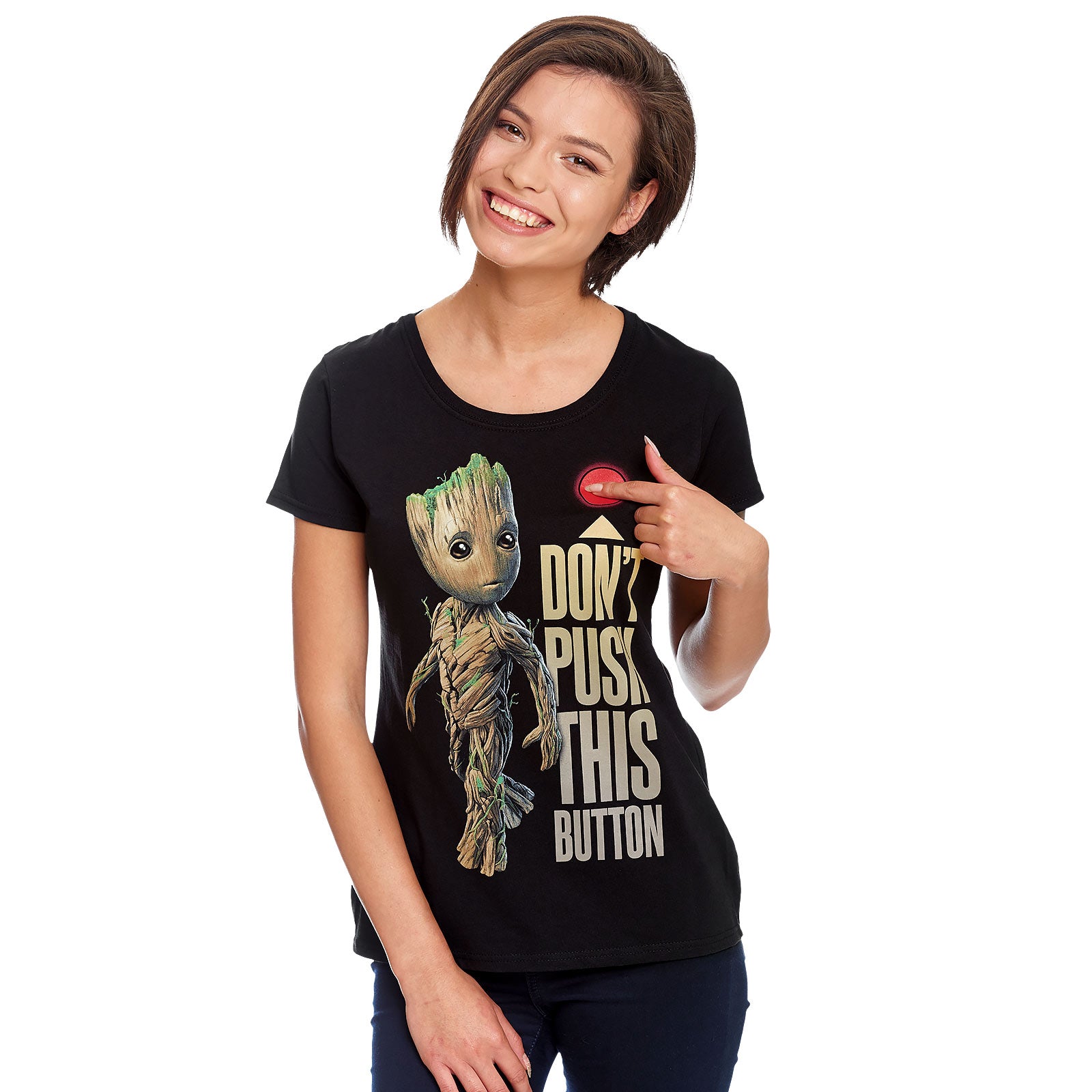 Immagine del prodotto Guardiani della Galassia - T-shirt da donna con bottone Groot nera