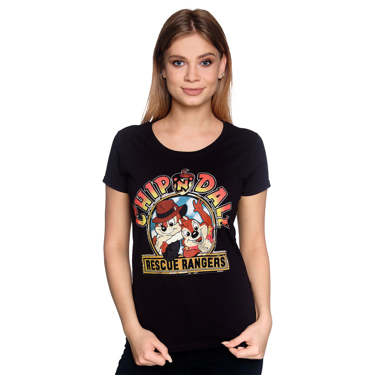 Immagine del prodotto Chip e Dale - T-shirt da donna Rescue Rangers in nero a vestibilità rilassata