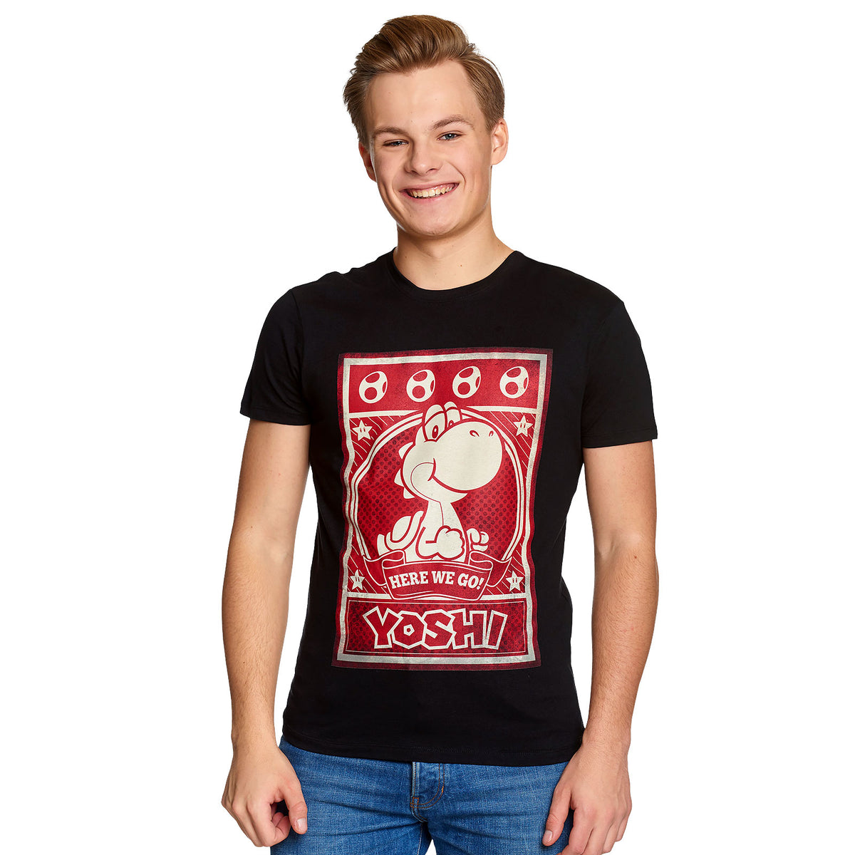 Immagine del prodotto Super Mario - Yoshi Here We Go Poster T-shirt nera