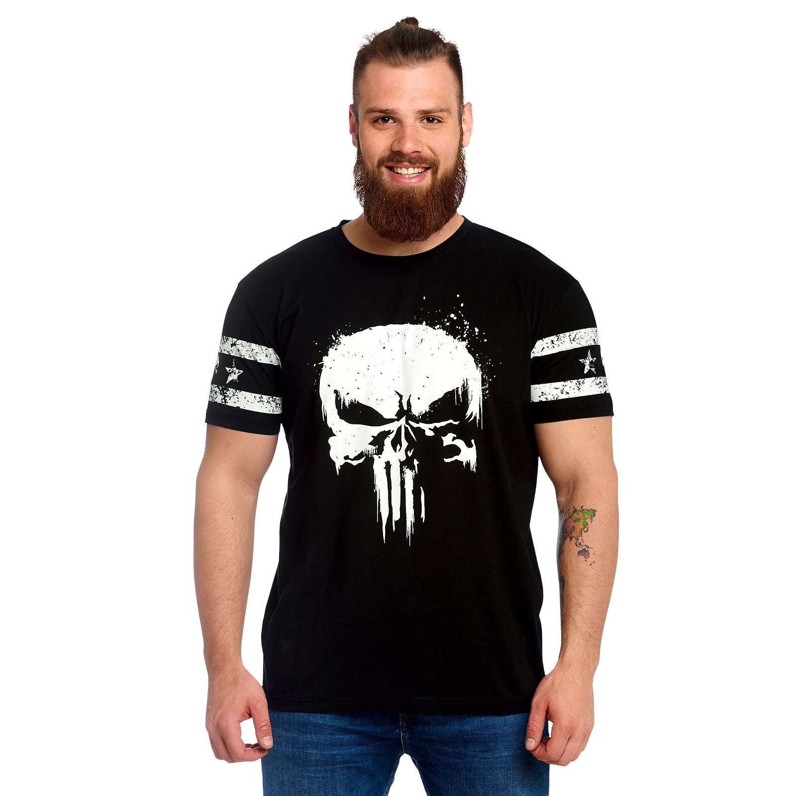 Immagine del prodotto Punisher - T-shirt con logo teschio e stampa sul manica nera