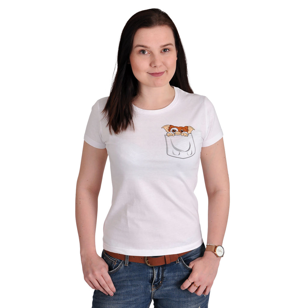 Immagine del prodotto Gremlins - T-shirt da donna bianca con Gizmo in tasca