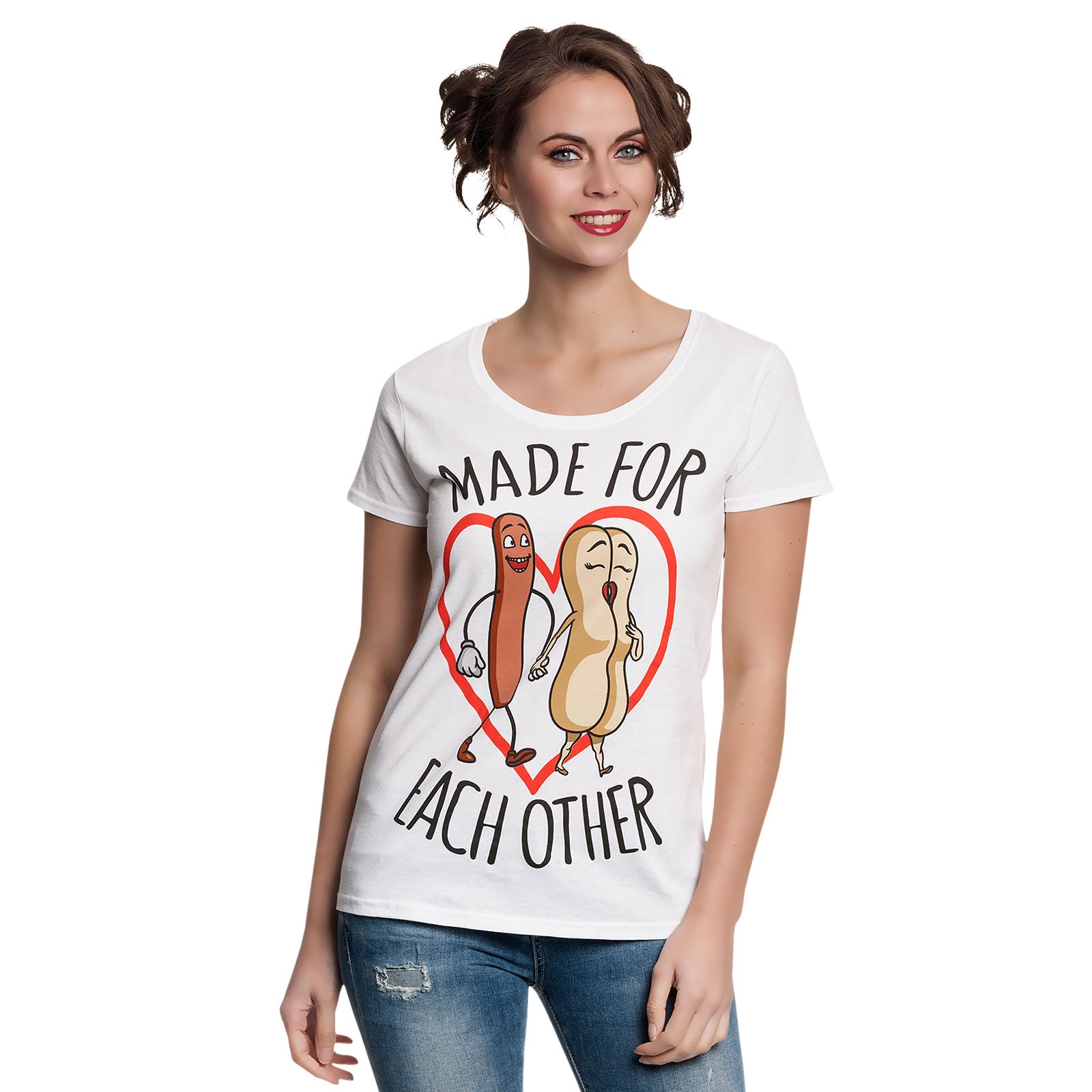 Immagine del prodotto Sausage Party - T-shirt 'Fatti l'uno per l'altra' da donna bianca