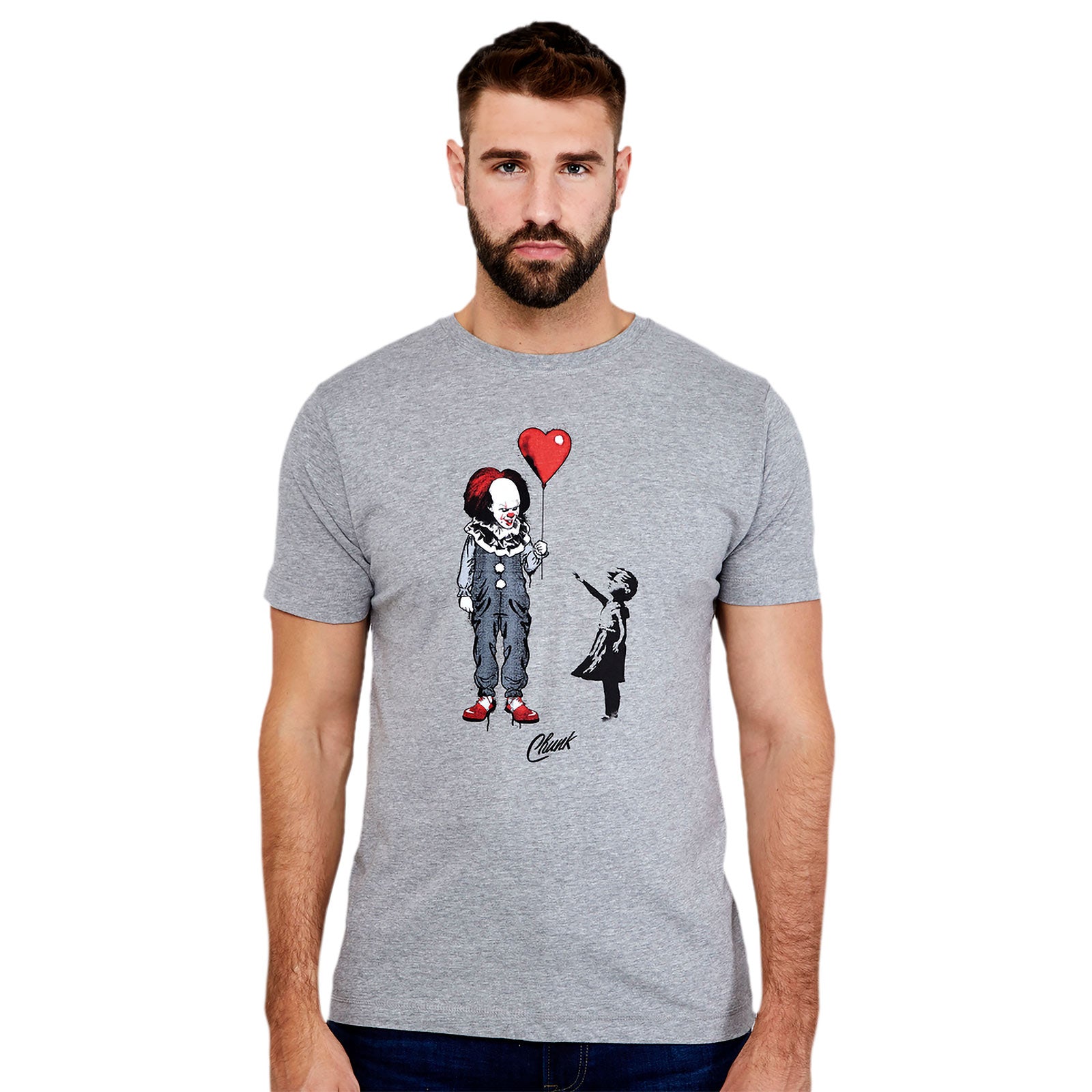 Immagine del prodotto T-shirt di Pennywise con palloncino a forma di cuore per i fan di Stephen King's IT