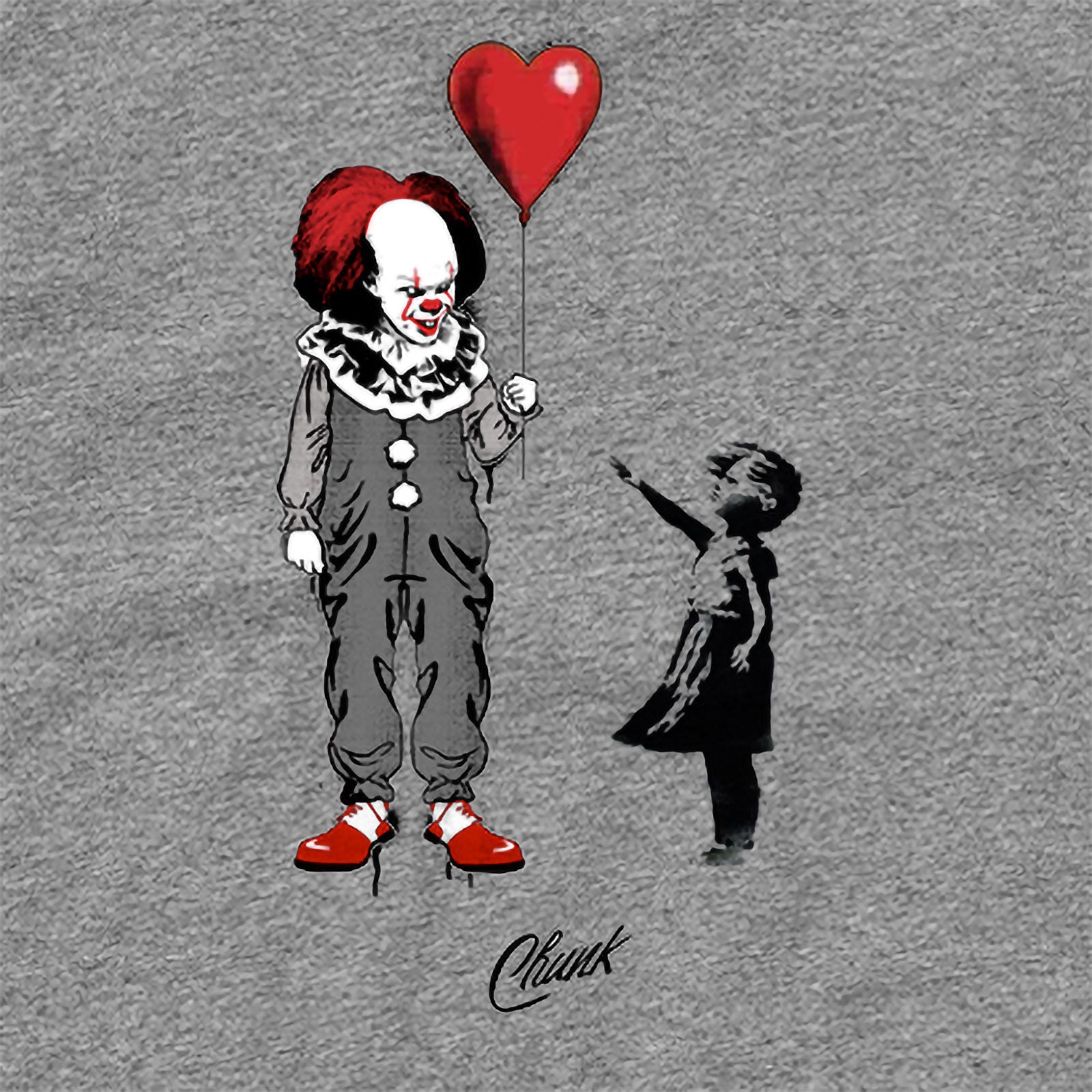 Immagine del prodotto T-shirt di Pennywise con palloncino a forma di cuore per i fan di Stephen King's IT