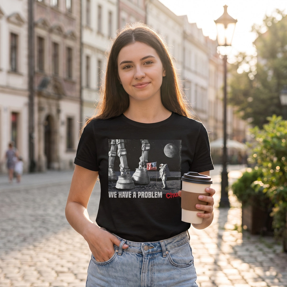 Immagine del prodotto T-shirt Houston Abbiamo un Problema per i fan di Star Wars nera