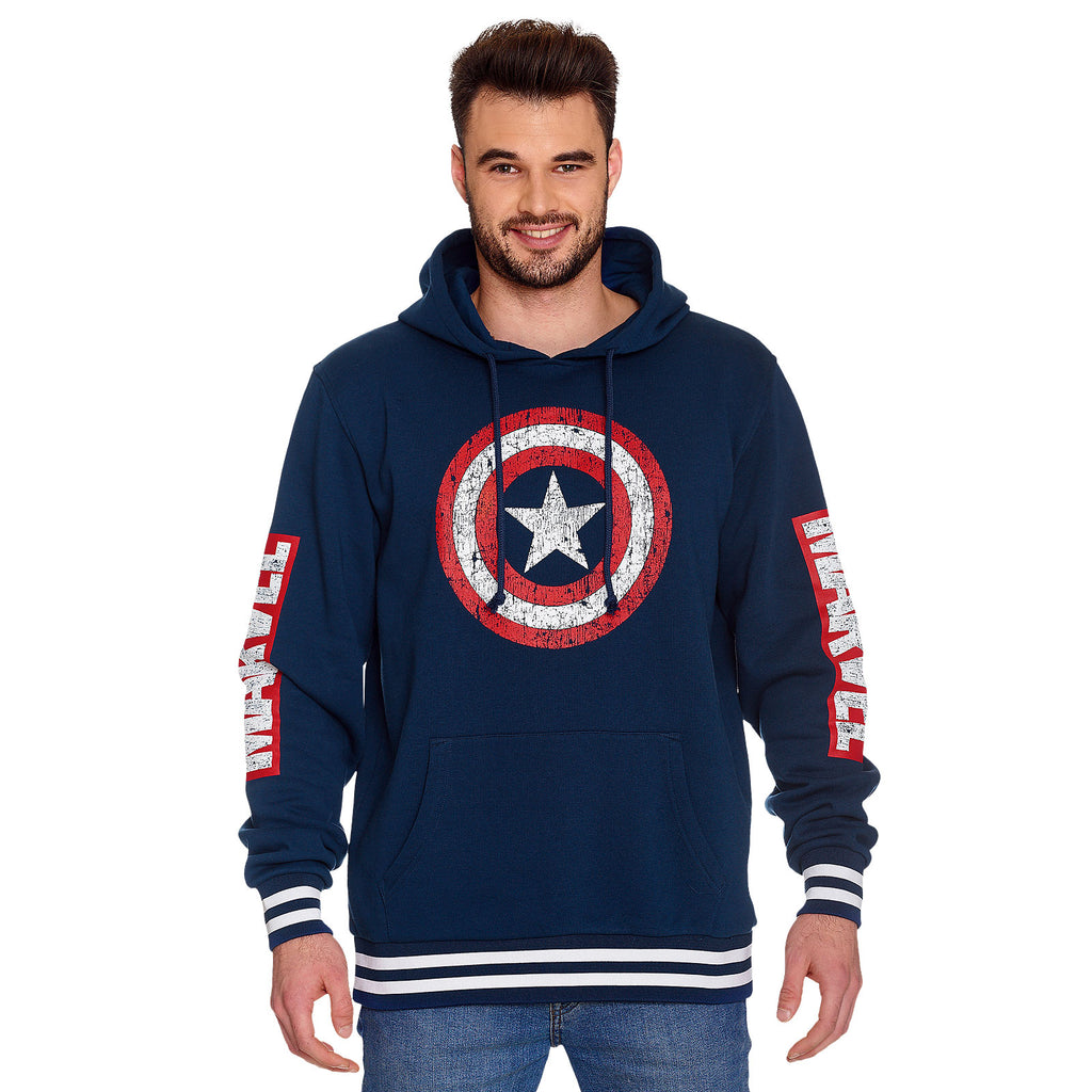 Immagine del prodotto Captain America - Felpa con cappuccio con logo dello scudo in blu distressed