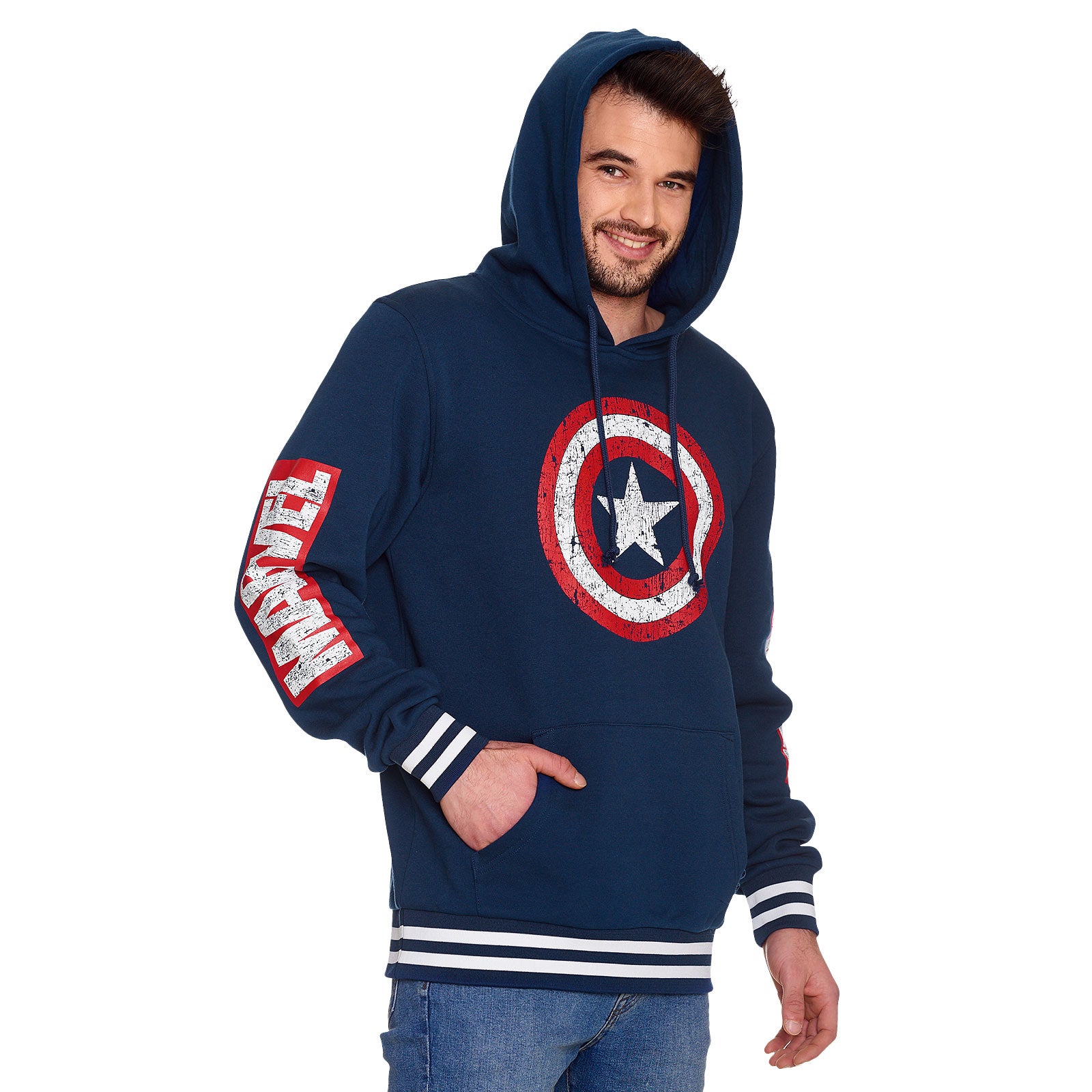 Immagine del prodotto Captain America - Felpa con cappuccio con logo dello scudo in blu distressed