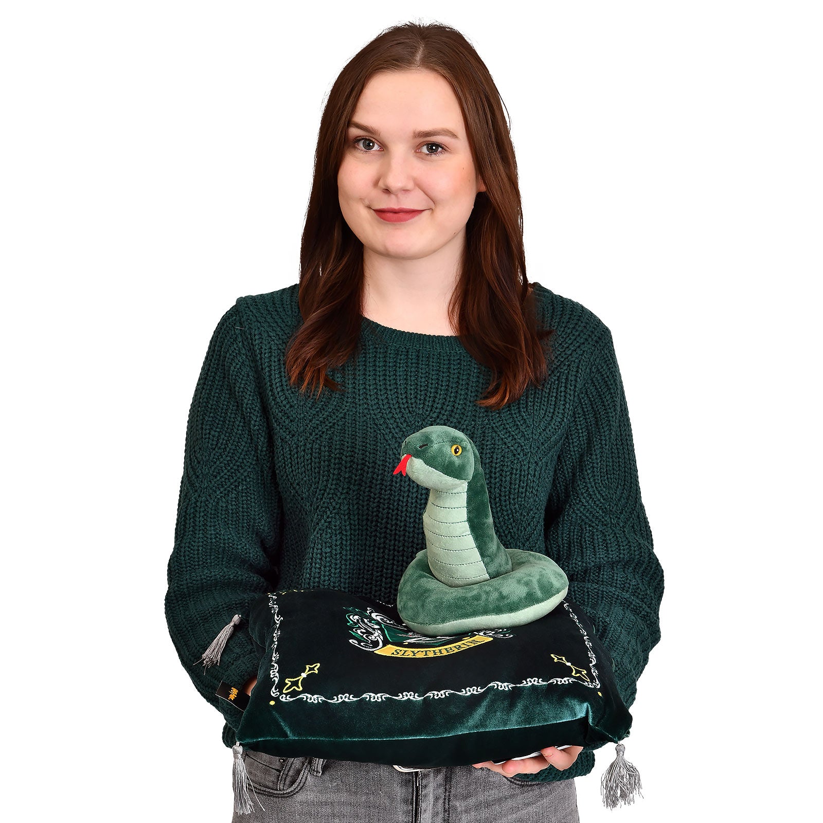 Immagine del prodotto Harry Potter - Cuscino con stemma Serpeverde e figura di peluche