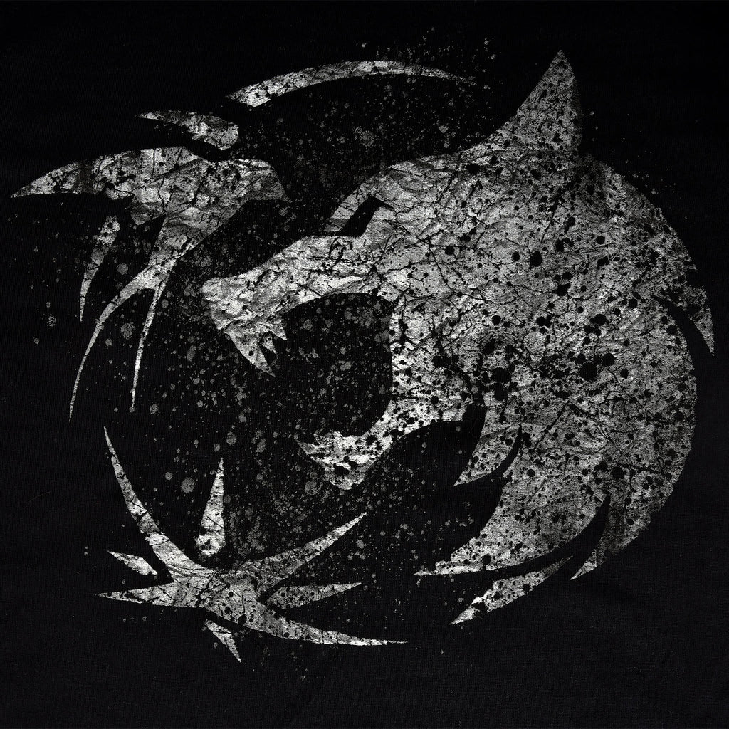 Immagine del prodotto T-shirt con emblema di lupo per fan di Witcher, nera