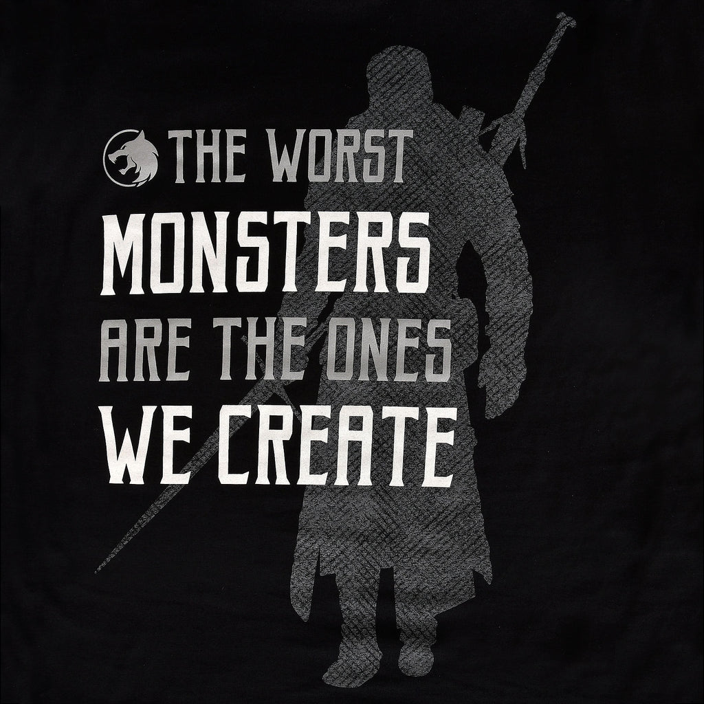 Immagine del prodotto T-shirt Monsters We Create per fan di Witcher nera