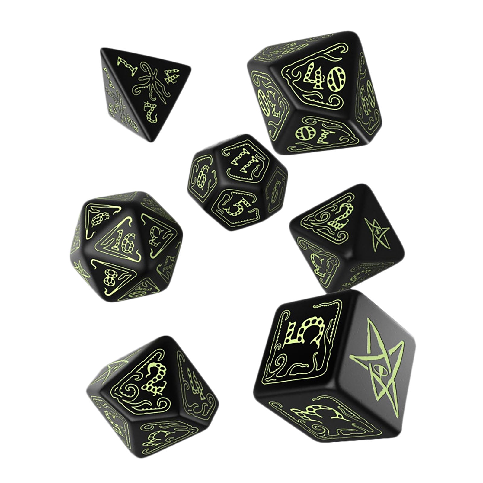 Immagine del prodotto Set di Dadi RPG Call of Cthulhu Glow in the Dark 7 pezzi nero