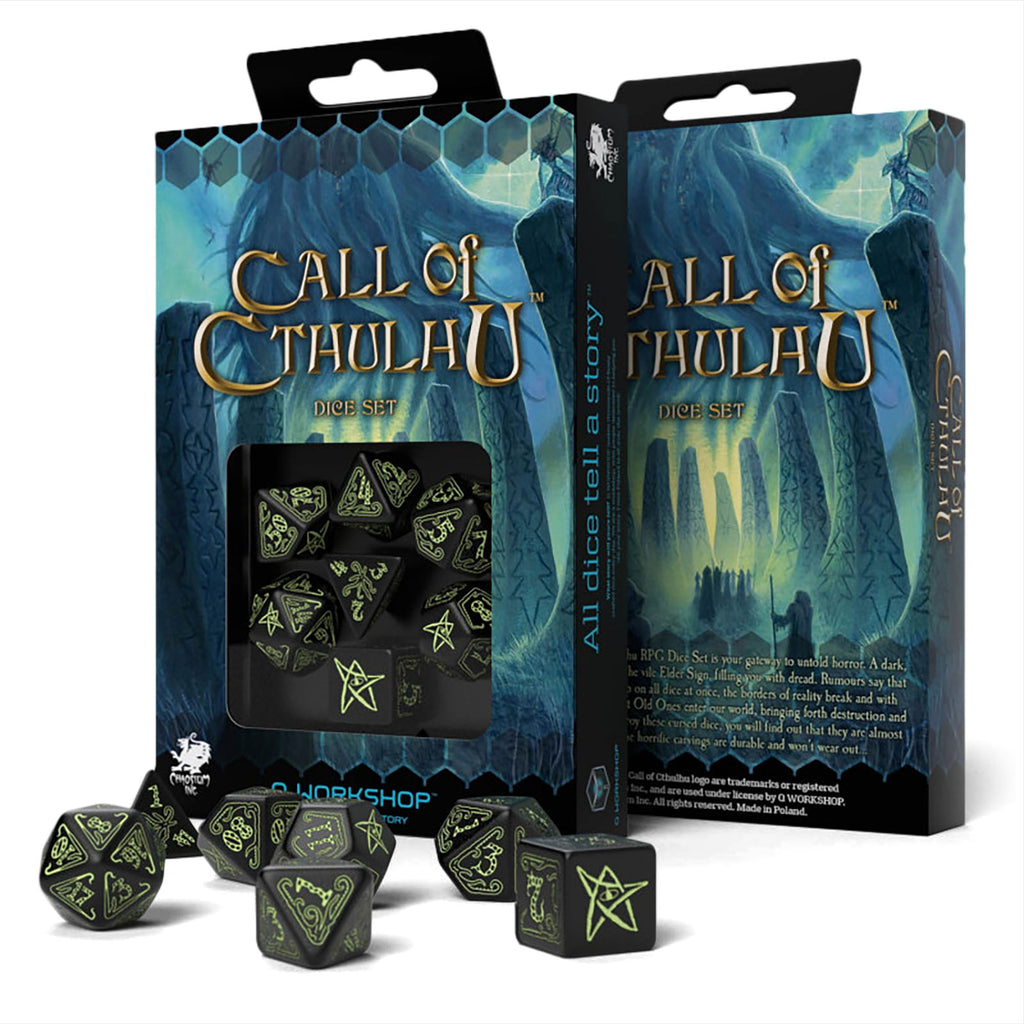 Immagine del prodotto Set di Dadi RPG Call of Cthulhu Glow in the Dark 7 pezzi nero