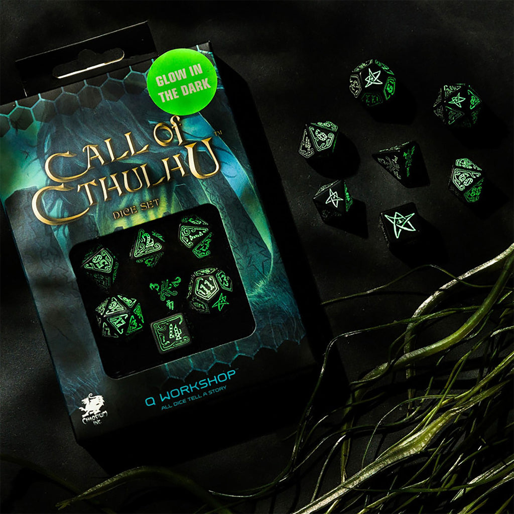 Immagine del prodotto Set di Dadi RPG Call of Cthulhu Glow in the Dark 7 pezzi nero