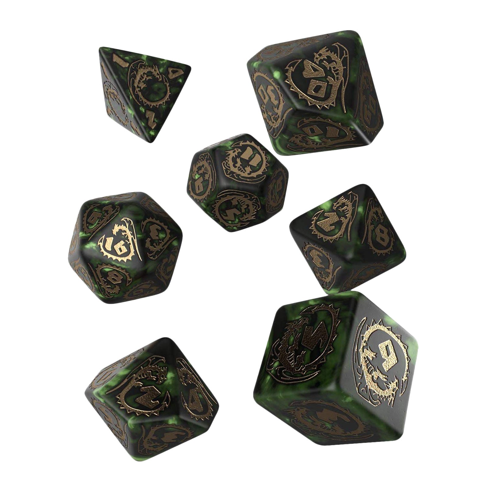 Immagine del prodotto Set di dadi RPG Dragons 7 pezzi verde