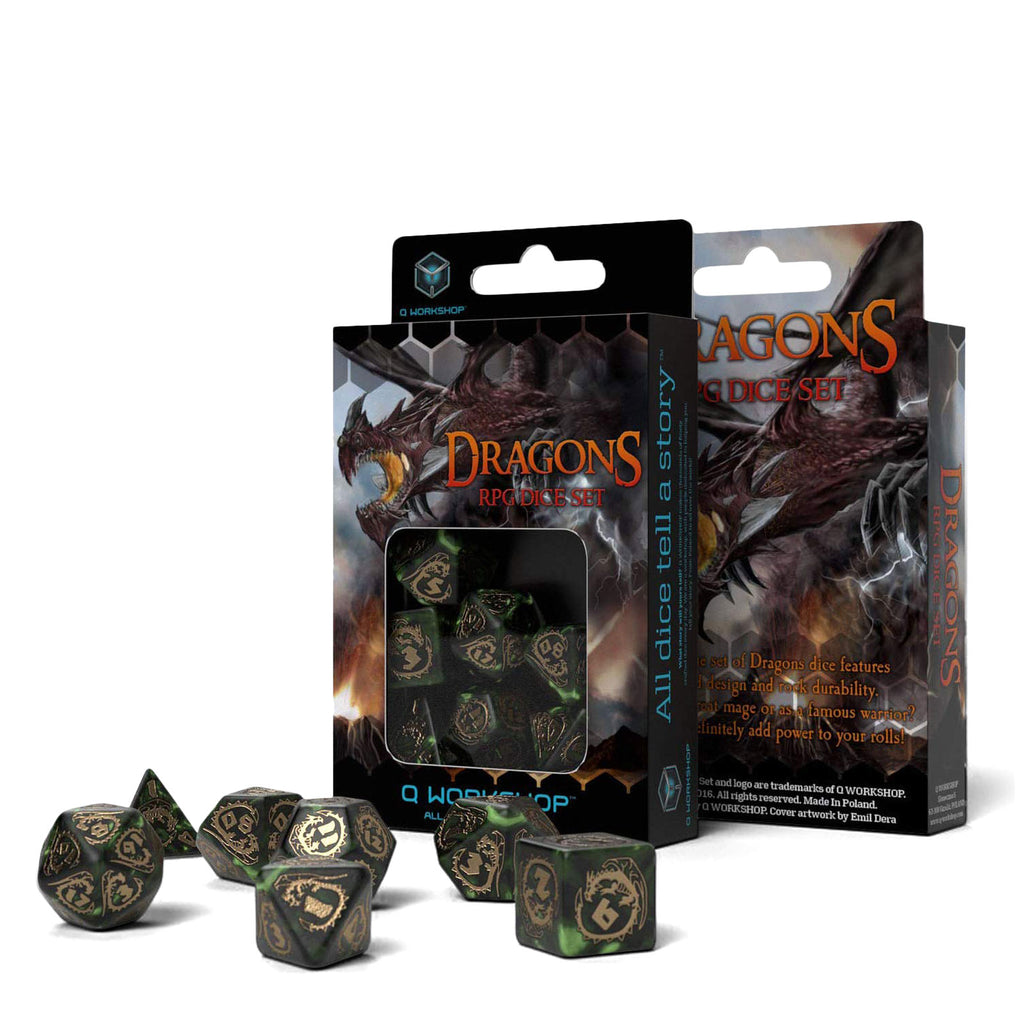 Immagine del prodotto Set di dadi RPG Dragons 7 pezzi verde