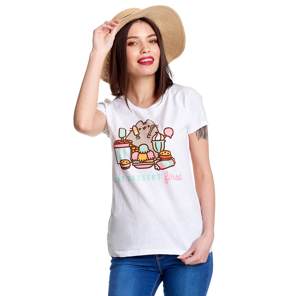 Immagine del prodotto Pusheen - T-shirt da donna Eat Dessert First bianca