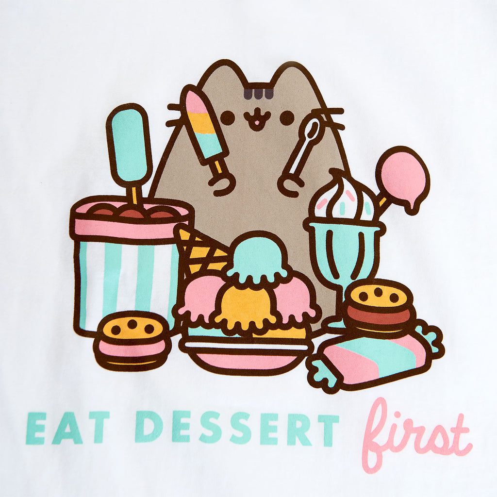 Immagine del prodotto Pusheen - T-shirt da donna Eat Dessert First bianca