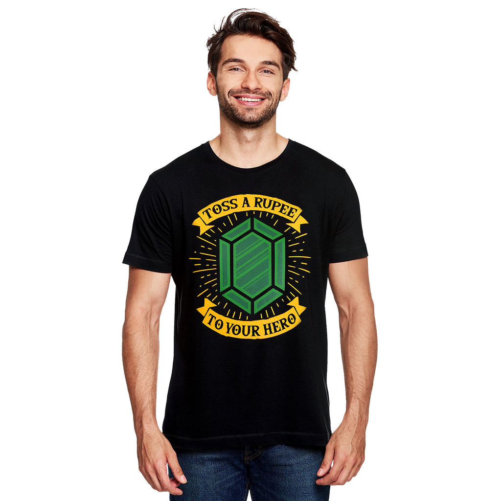 Immagine del prodotto T-shirt Toss a Rupee to Your Hero per fan di Zelda nera