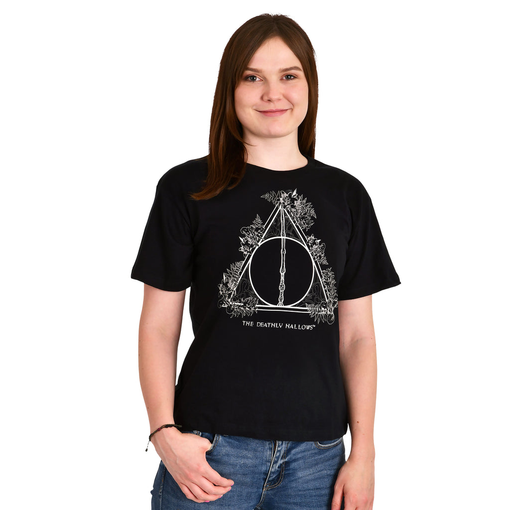 Immagine del prodotto Harry Potter - T-shirt Donna Deathly Hallows Floreale Nera