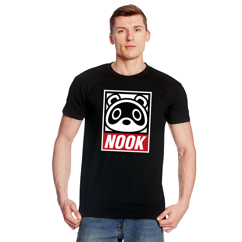 Immagine del prodotto T-shirt di Tom Nook per fan di Animal Crossing nera