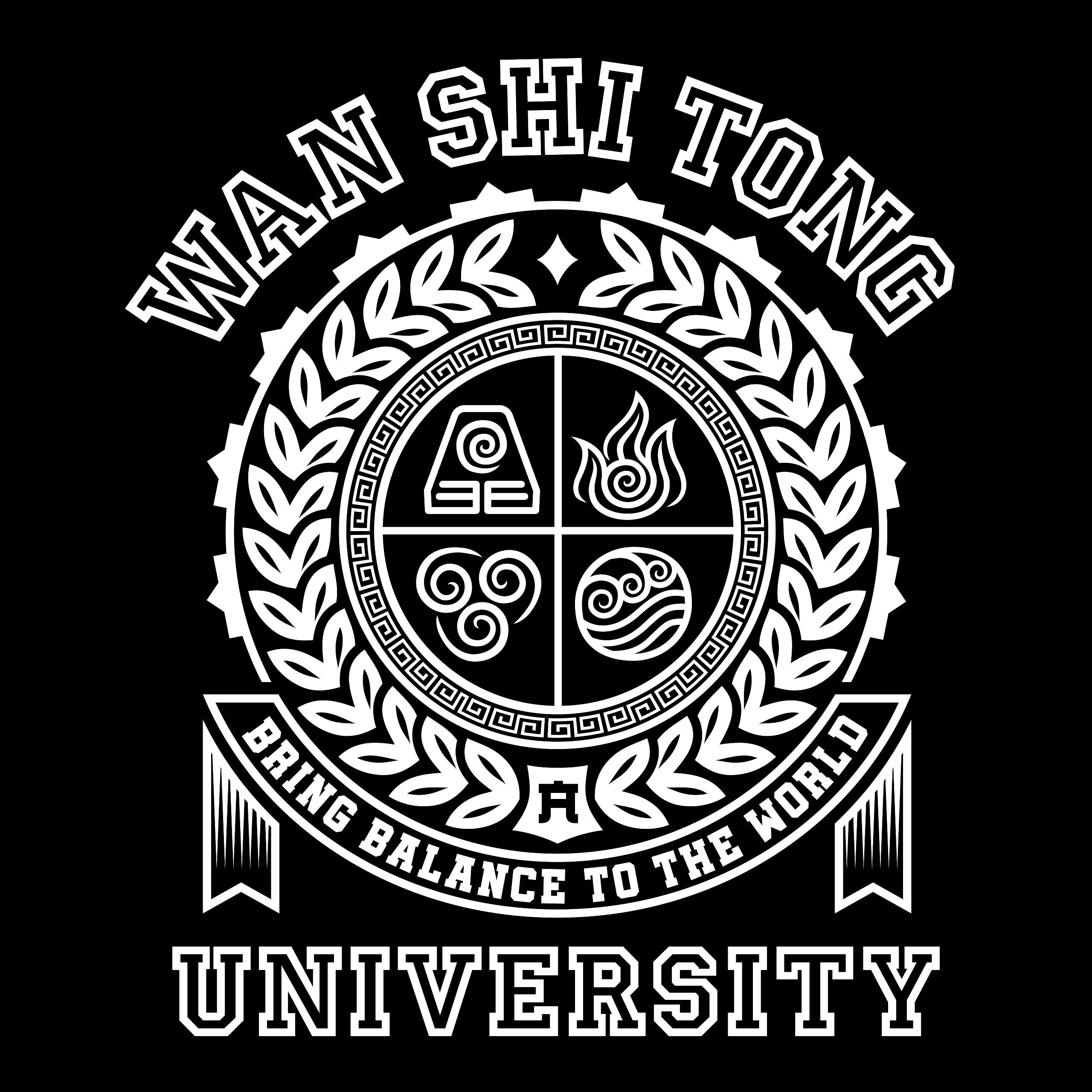 Immagine del prodotto T-shirt dell'Università Wan Shi Tong per fan di Avatar nera