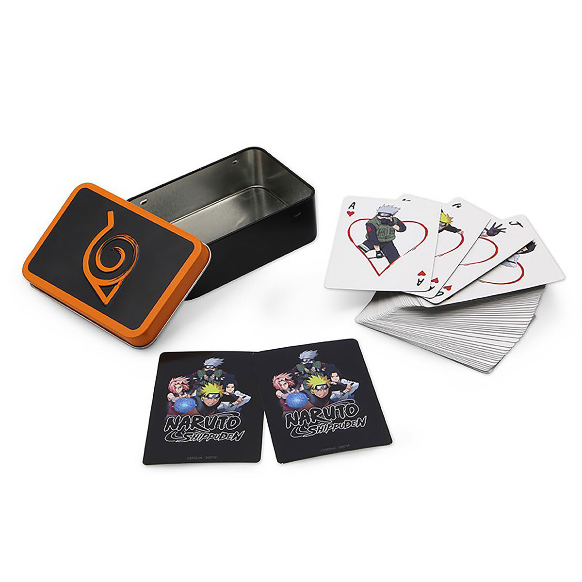 Immagine del prodotto Naruto Shippuden - Carte da gioco con simbolo di Konoha in scatola di metallo