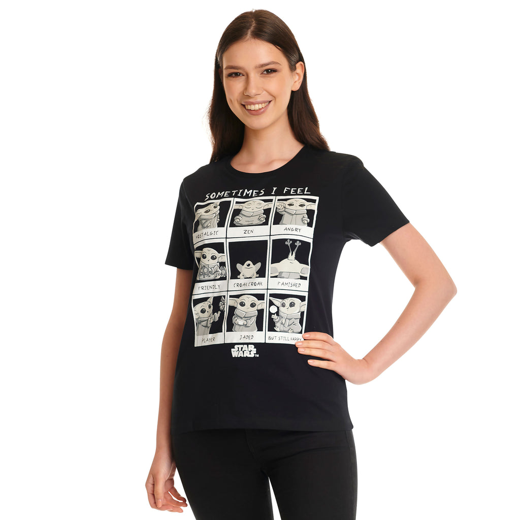 Immagine del prodotto T-shirt da donna Grogu Emotions nera - Star Wars The Mandalorian