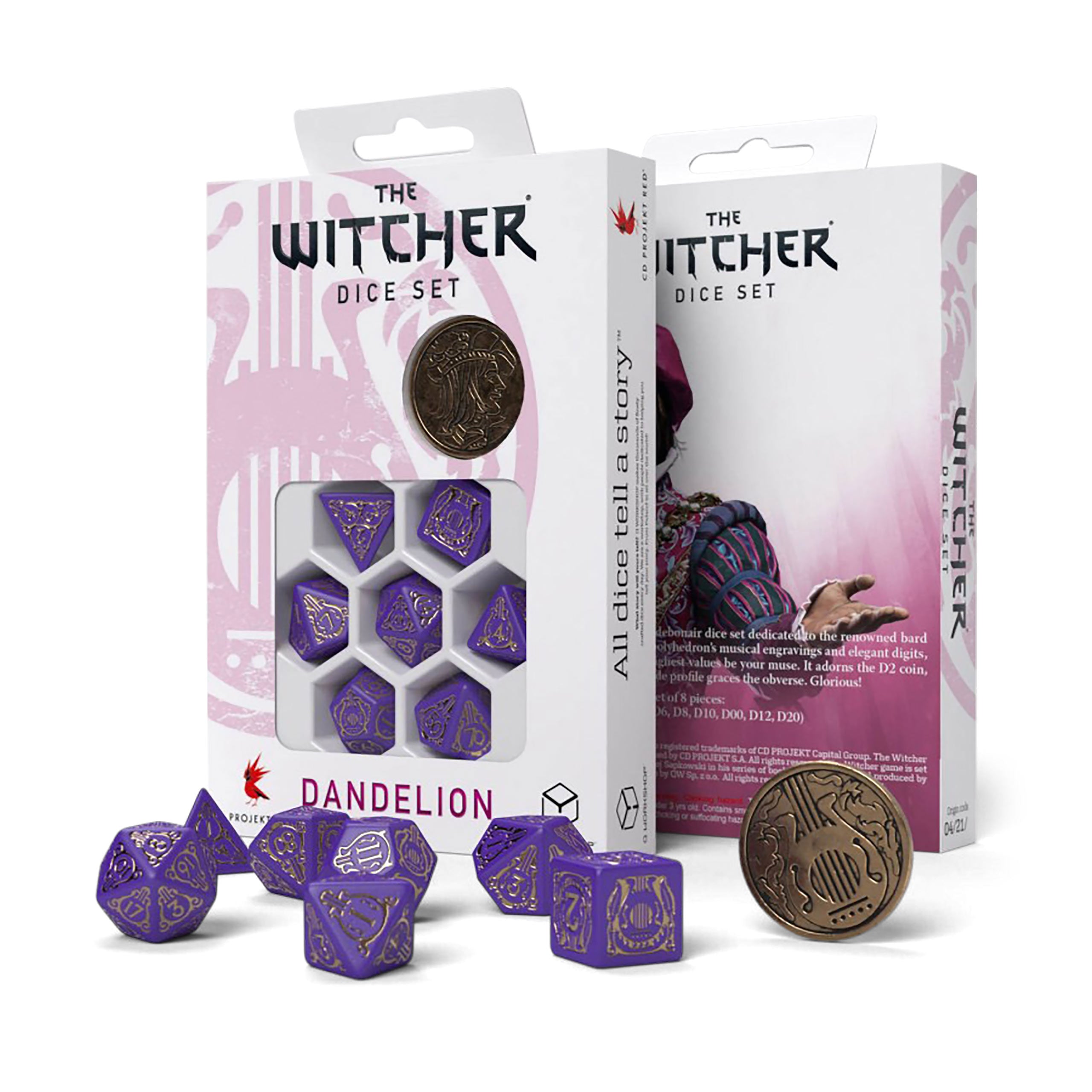 Product image Witcher - Dandelion Viscount de Lettenhove RPG Dice Set 7pcs with Collector's Coin