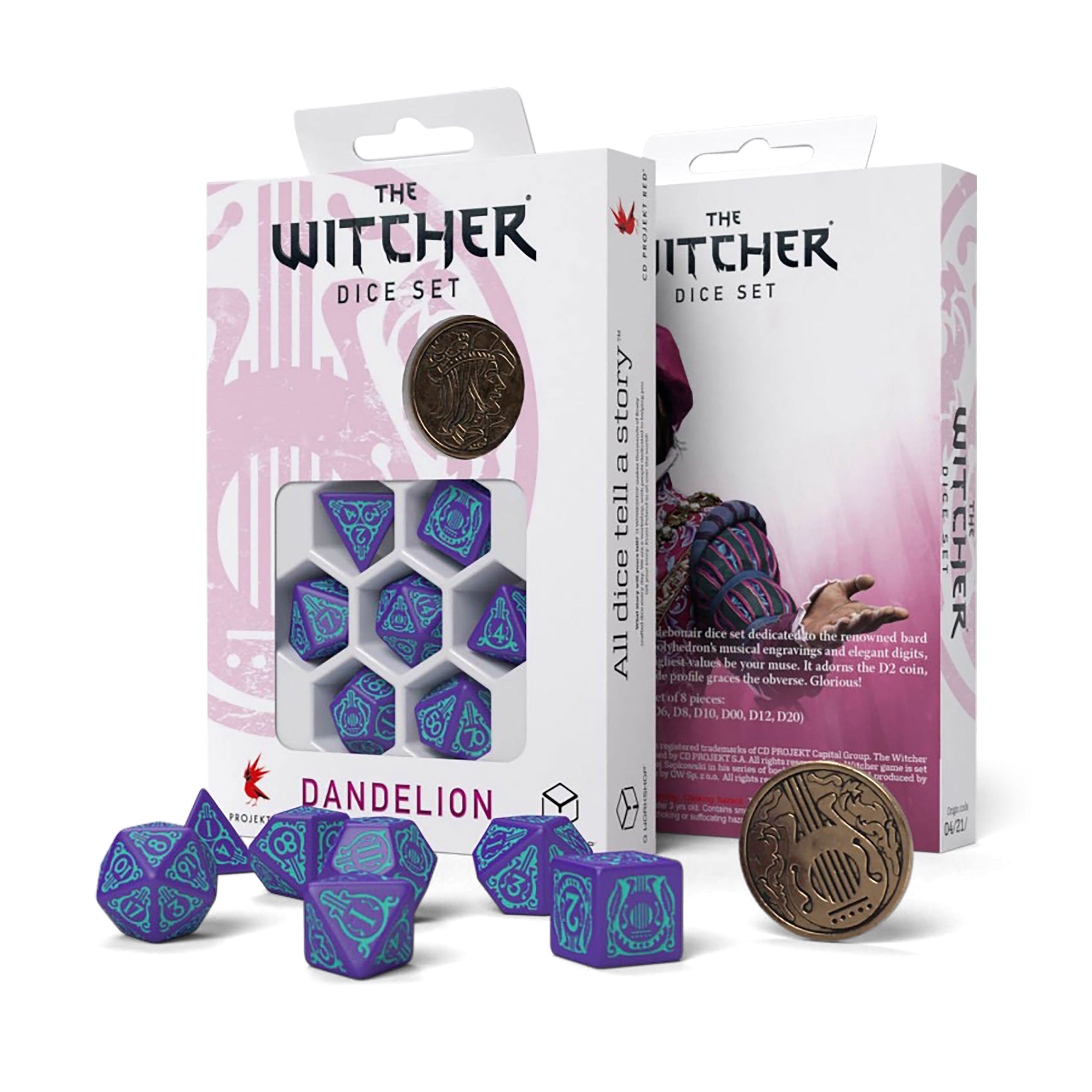 Immagine del prodotto Witcher - Dandelion Mezzo Secolo di Poesia RPG Set di Dadi 7 pezzi con Moneta da Collezione