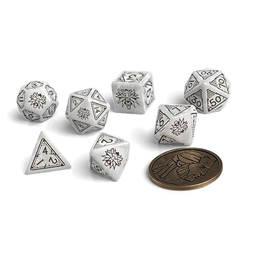 Immagine del prodotto Witcher - Geralt Lupo Bianco RPG Set di Dadi 7 pezzi con Moneta da Collezione