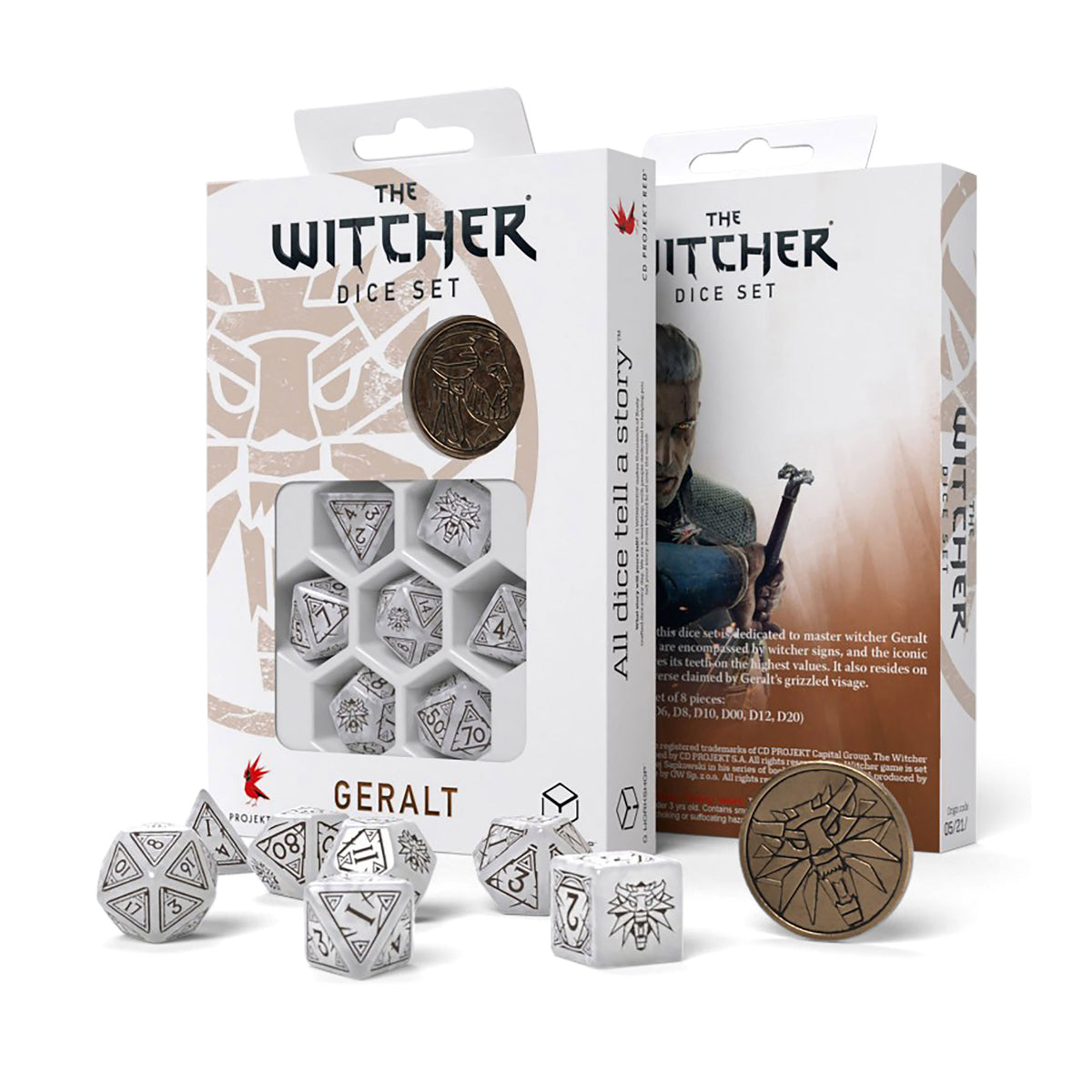 Immagine del prodotto Witcher - Geralt Lupo Bianco RPG Set di Dadi 7 pezzi con Moneta da Collezione