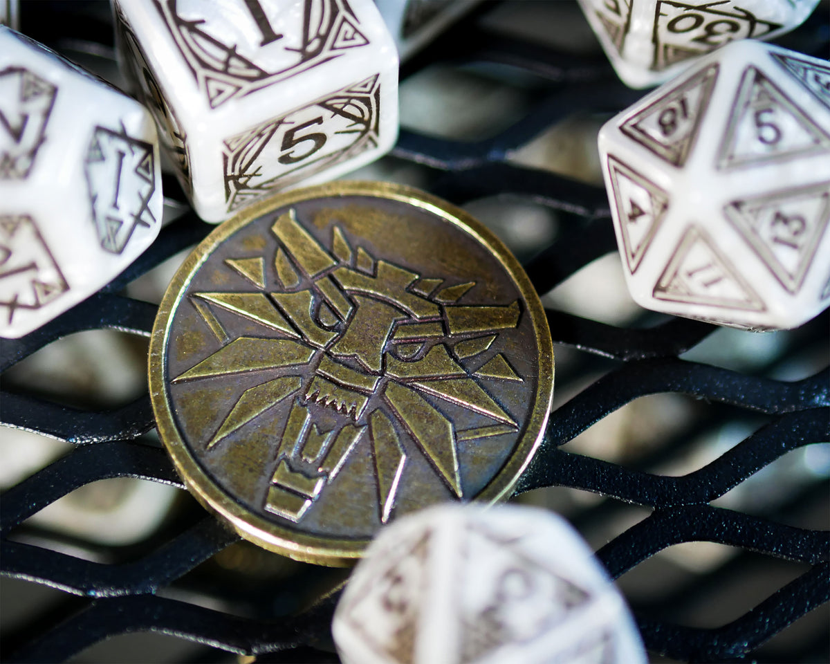 Product image Witcher - Geralt White Wolf RPG Dice Set 7pcs with Collector's Coin