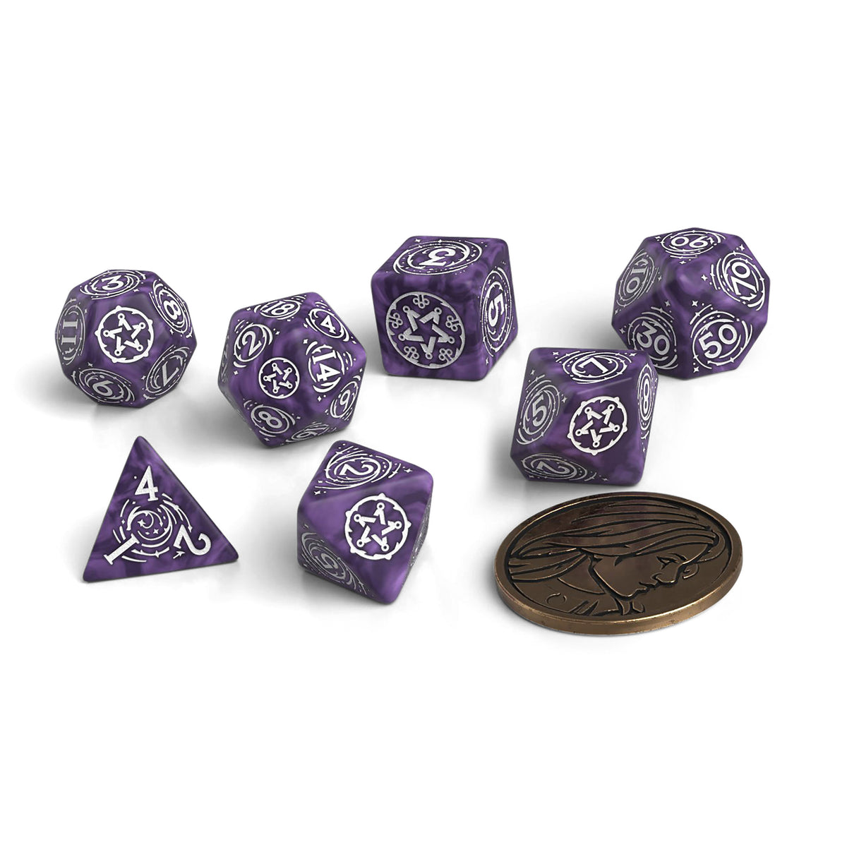 Immagine del prodotto Witcher - Yennefer Lilac & Gooseberries RPG Set di Dadi 7 pezzi con Moneta da Collezione