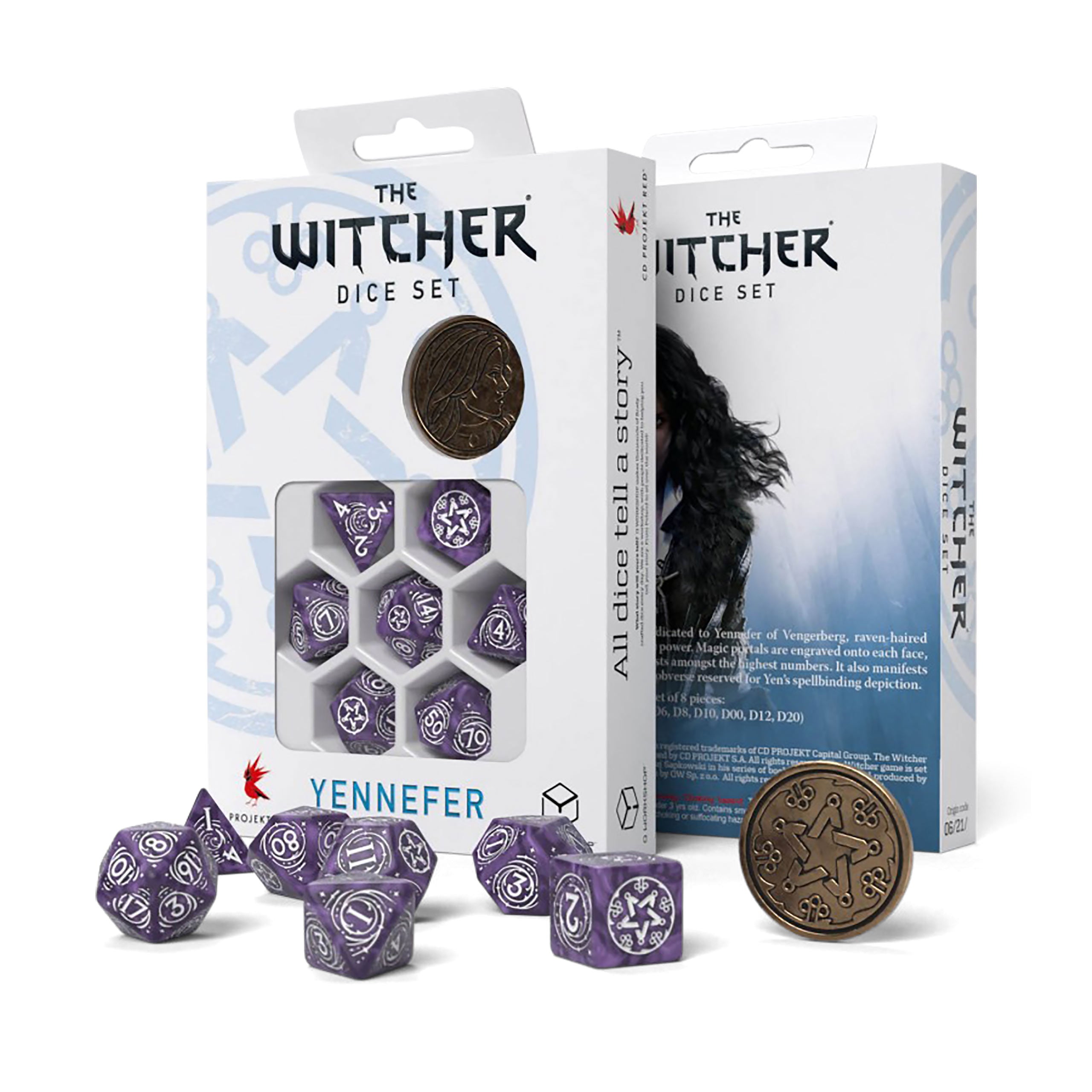Immagine del prodotto Witcher - Yennefer Lilac & Gooseberries RPG Set di Dadi 7 pezzi con Moneta da Collezione