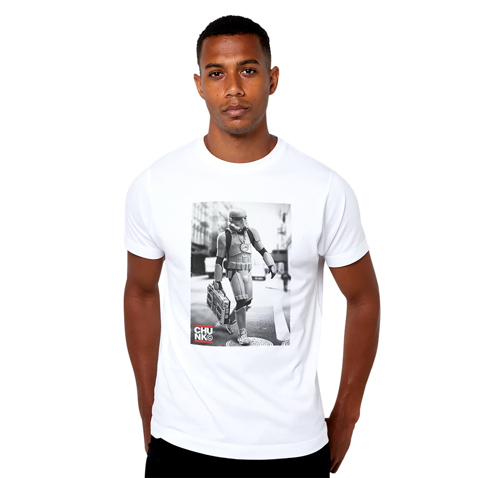 Immagine del prodotto T-shirt Boombox Trooper per fan di Star Wars bianca