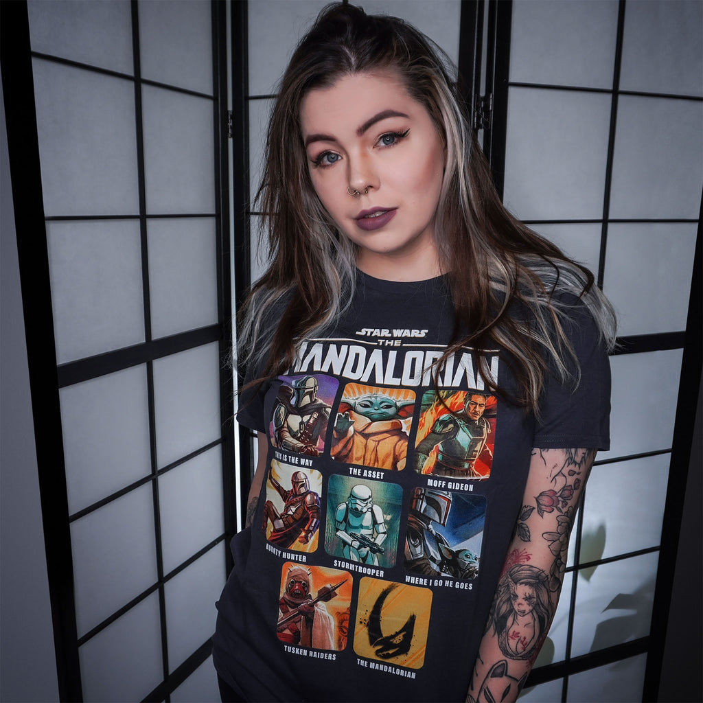 Immagine del prodotto T-shirt grigia con personaggi di The Mandalorian - Star Wars